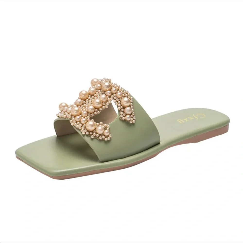 La perla Coco luxury pearls slide sandal in black - Picture 4 of 5